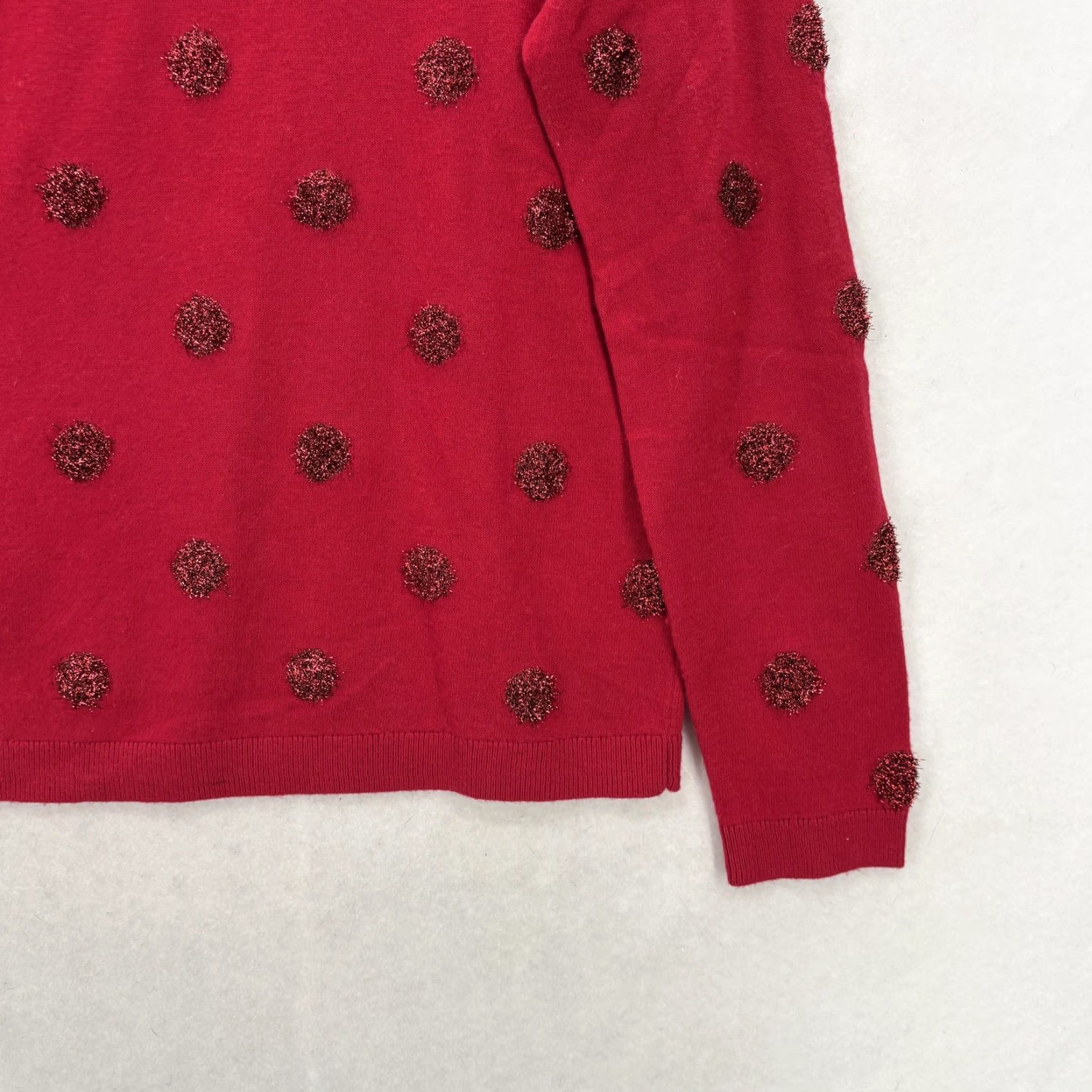 Talbots Talbots Womens Sweater Medium Red Polka Dot Metallic Knit Pullover Lambswool Size M / US 6-8 / IT 42-44 - 3 Thumbnail