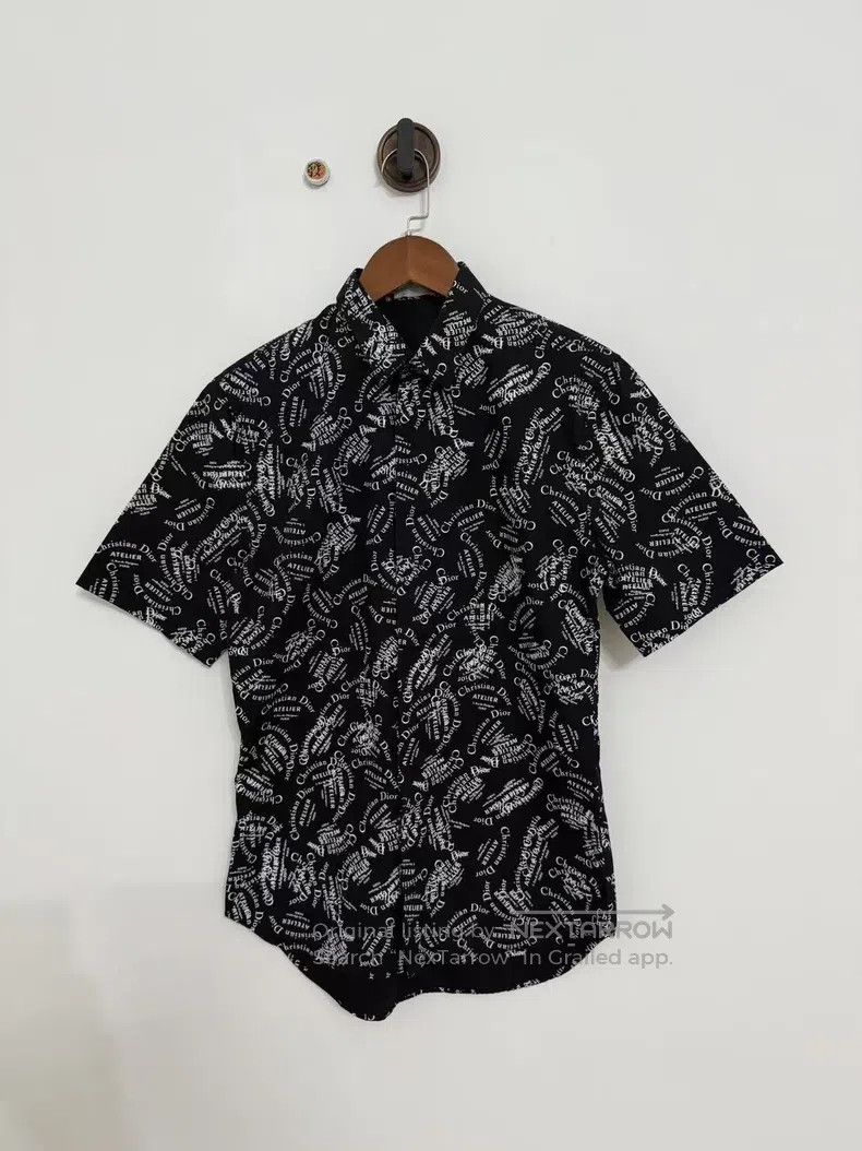 Dior Dior Size38 Black full-print slogan logo shirt short sleeve Size US XXS / EU 40 - 1 Thumbnail