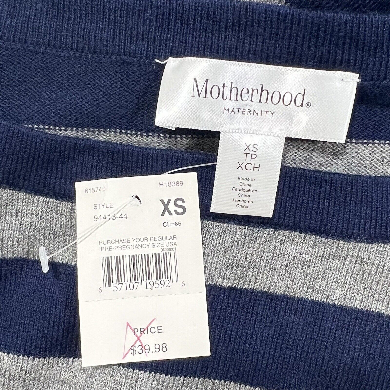 Other Motherhood Maternity Sweater Navy Blue Gray Striped Ribbons Size XS / US 0-2 / IT 36-38 - 3 Thumbnail