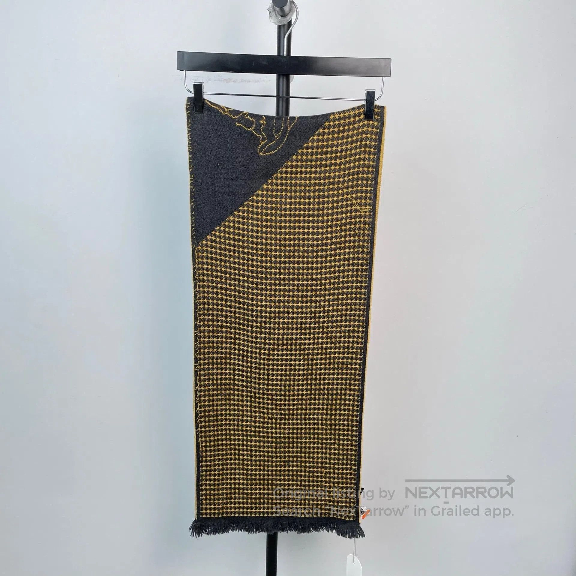 Versace Versace Yellow Plaid Pattern Embroidered Cashmere Scarf| Size ONE SIZE - 9 Thumbnail