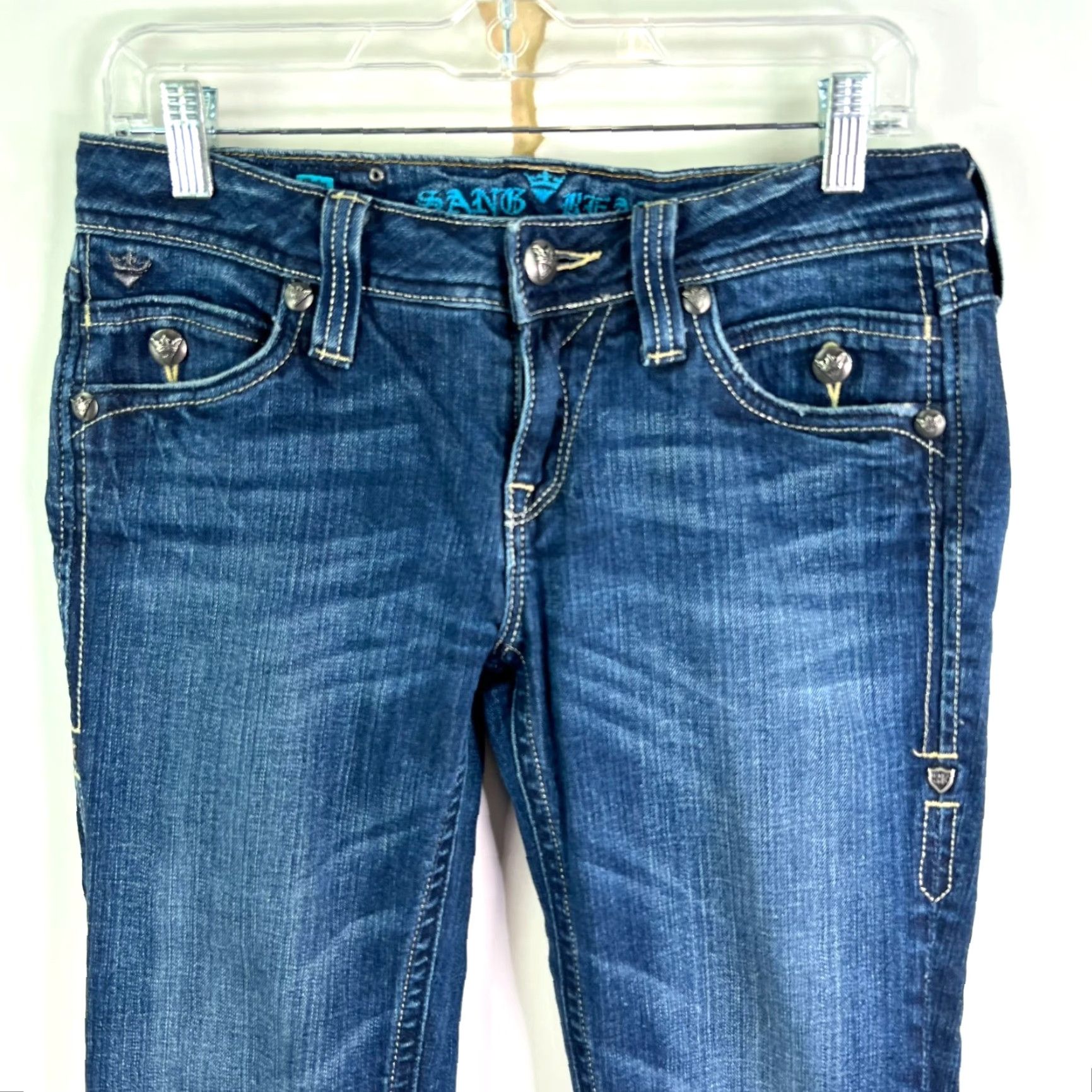 Vintage VINTAGE Sang Real Princess Angel Jeans Women 29 Boot Cut Denim Blue Embroidered Rhinestone Studded 5-Pocket Low Rise 32 Inseam 90s Bohemian Womens Size 29" - 2 Thumbnail
