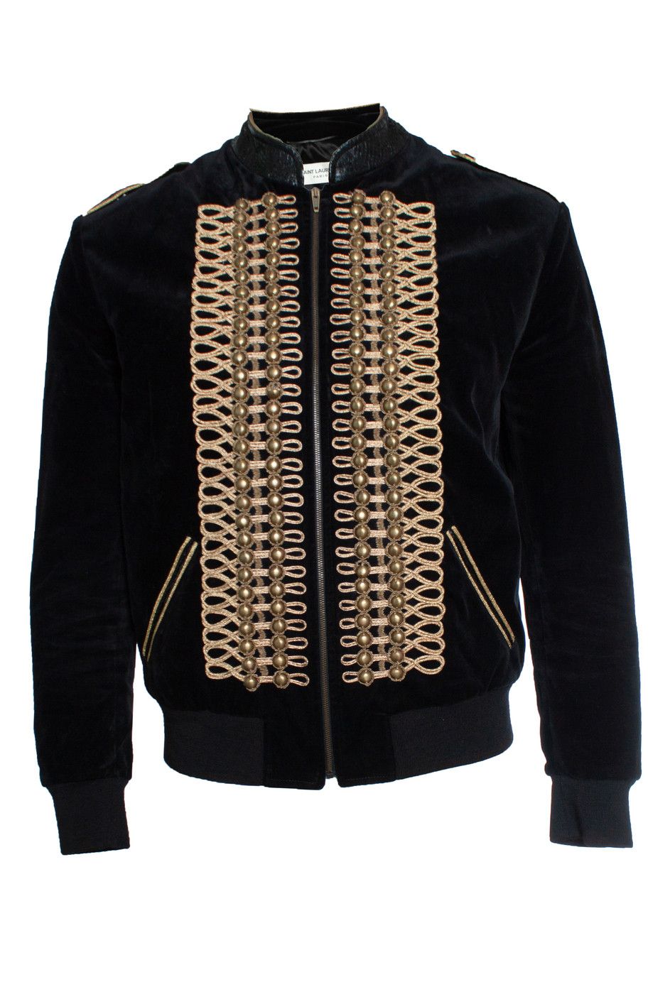 Saint Laurent Black satin military bomber jacket