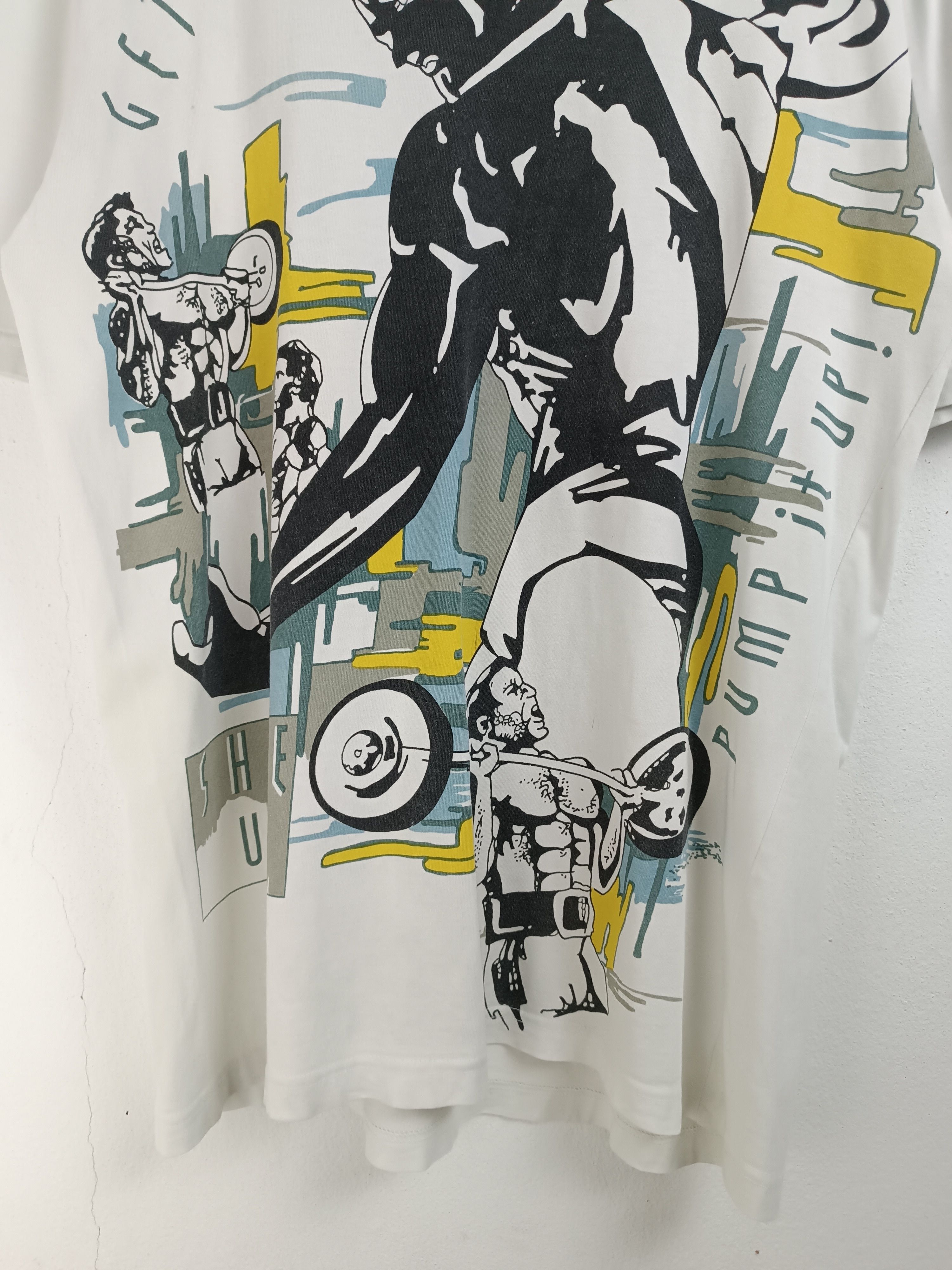 Vintage VINTAGE 90'S SCHWARZENBACH GYM BODY BUILDERS AOP TEE Size US L / EU 52-54 / 3 - 7 Thumbnail