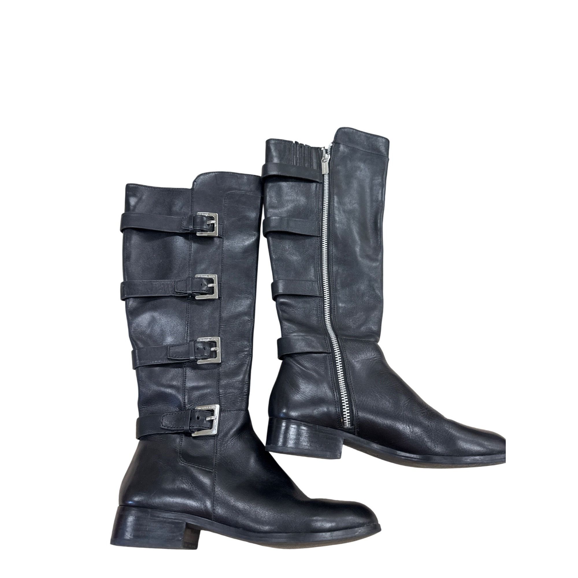 Michael Kors Michael Kors Womens Black Leather Knee High Boots With Buckl Size US 7 / IT 37 - 16 Thumbnail
