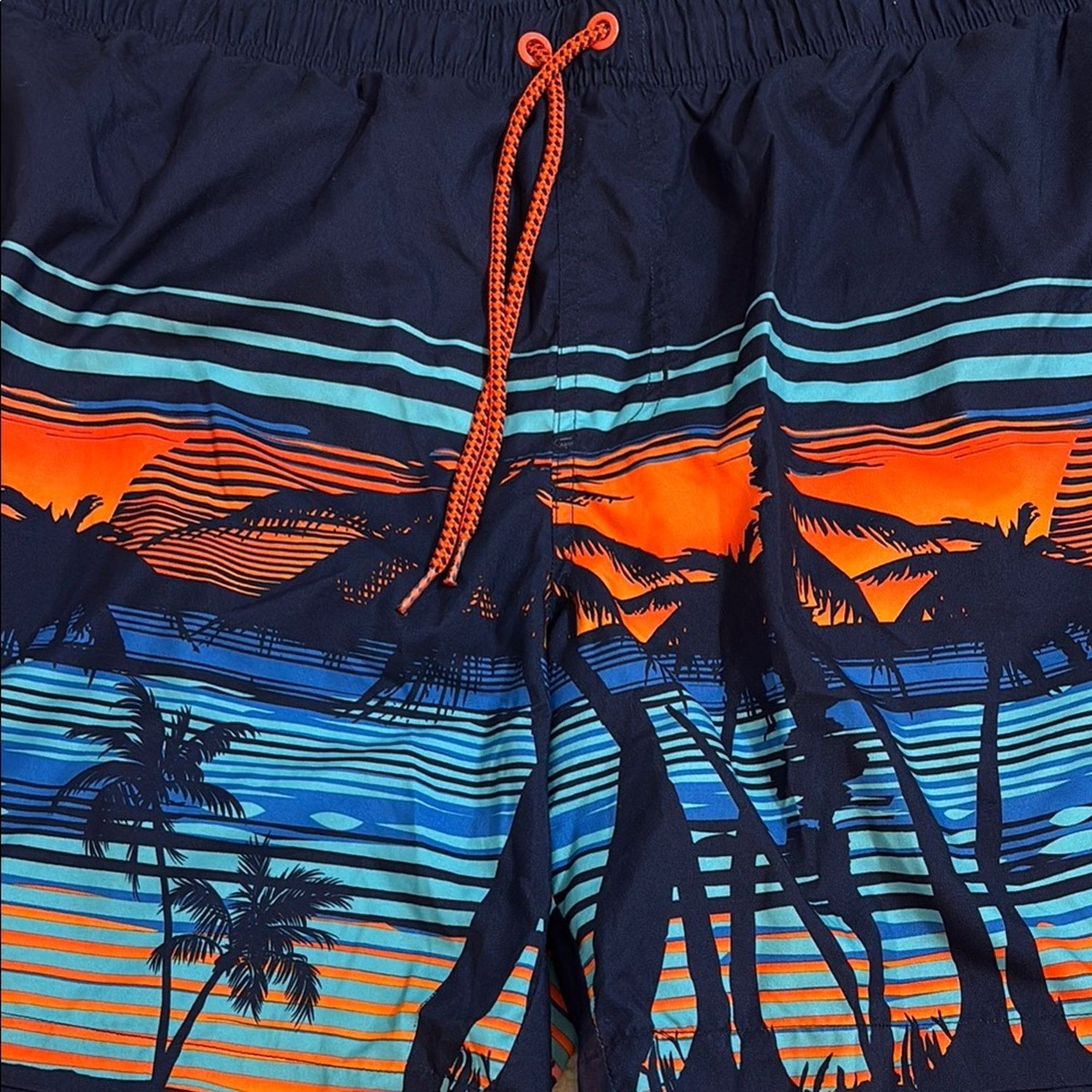 The Unbranded Brand Navy/Orange Palm Tree Swim Shorts XXL Size US 42 / EU 58 - 2 Thumbnail