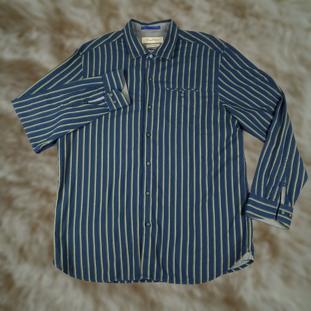 Tommy Bahama Tommy Bahama Shirt Mens Large Blue Striped Cotton Button-Up Long Sleeve Shirt Size US L / EU 52-54 / 3 - 1 Thumbnail