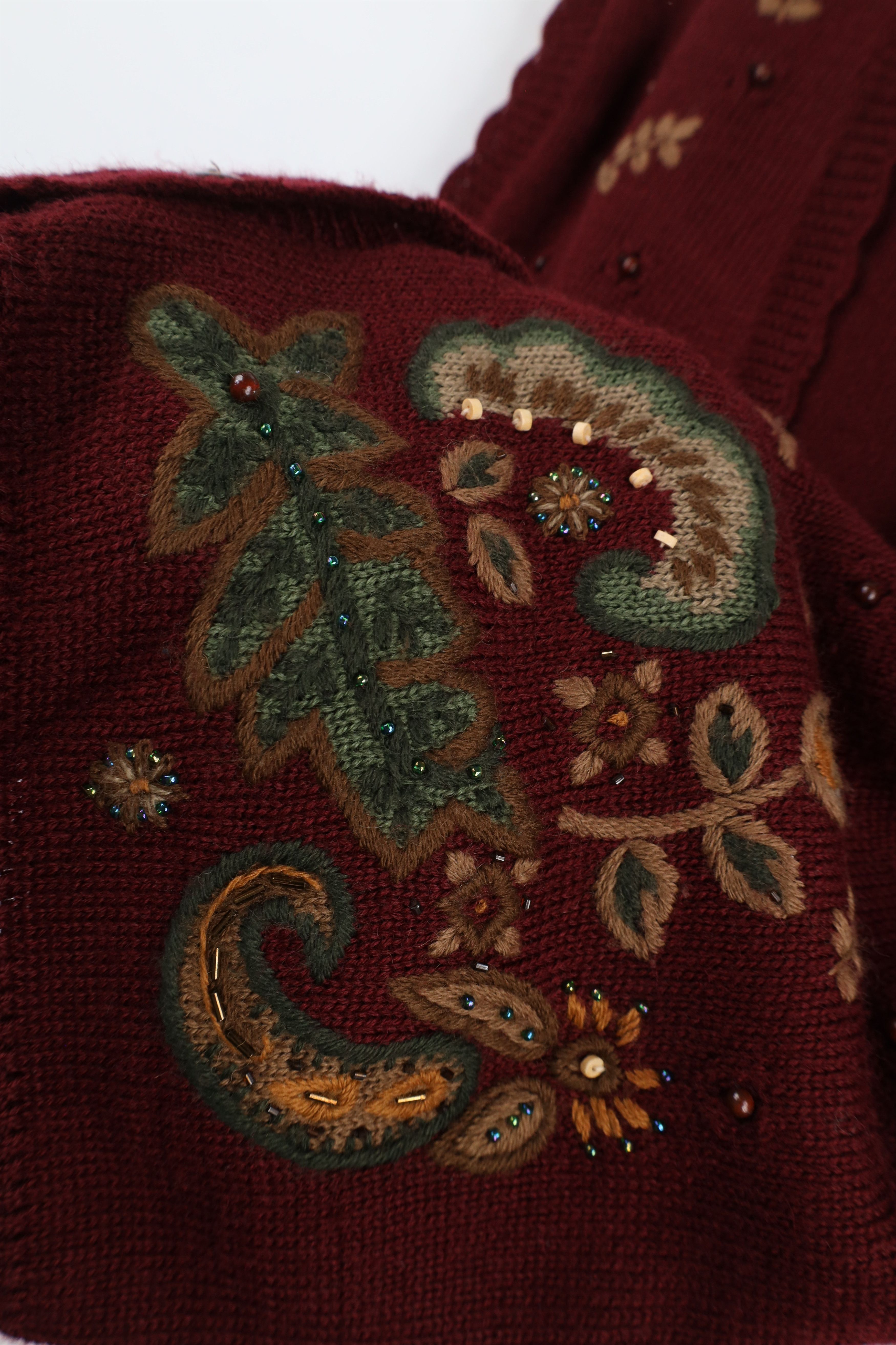 Vintage Vintage 90s Streetwear Embroidered Paisley Leaf Sweater Vest Size L / US 10 / IT 46 - 4 Thumbnail