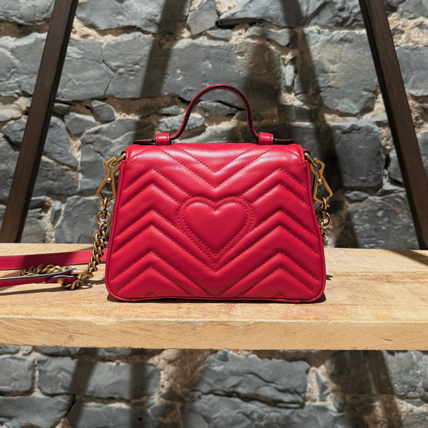 Gucci Gucci Red GG Marmont Mini Top Handle Bag With Chain Size ONE SIZE - 5 Thumbnail