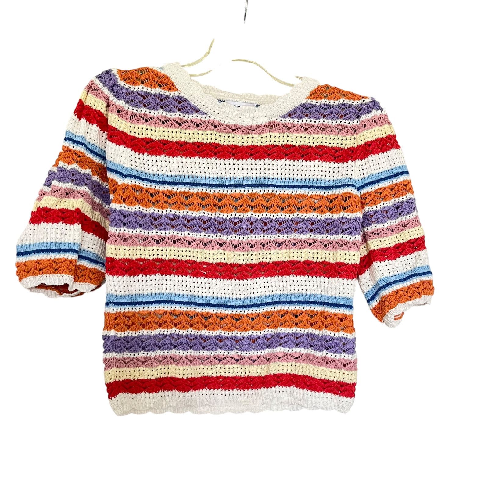 Other Suncoo Panaca Multicolor Striped Knit Puff Sleeve Sweater Size S / US 4 / IT 40 - 2 Thumbnail