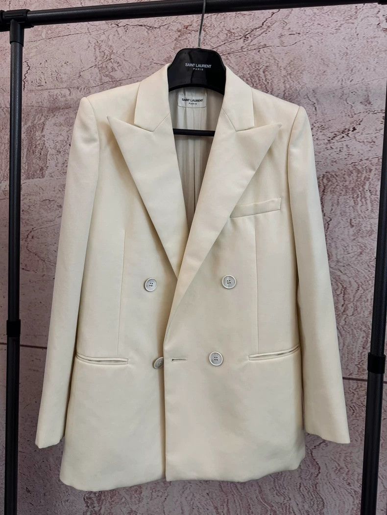 Saint Laurent Double-Breasted White Blazer