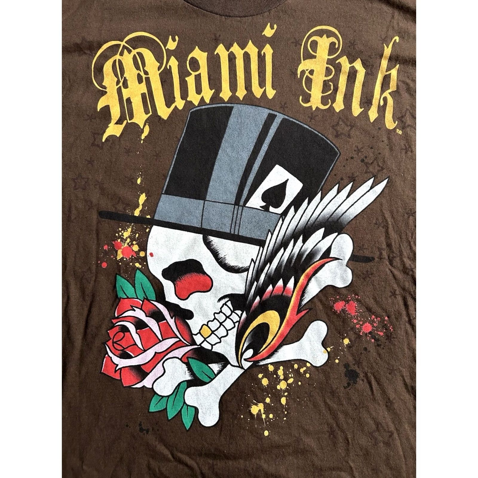 Vintage VINTAGE Miami Ink T-Shirt Graphic Print Skull Grunge Gothic Y2K Brown 2000s Size L Mens Size US L / EU 52-54 / 3 - 3 Thumbnail