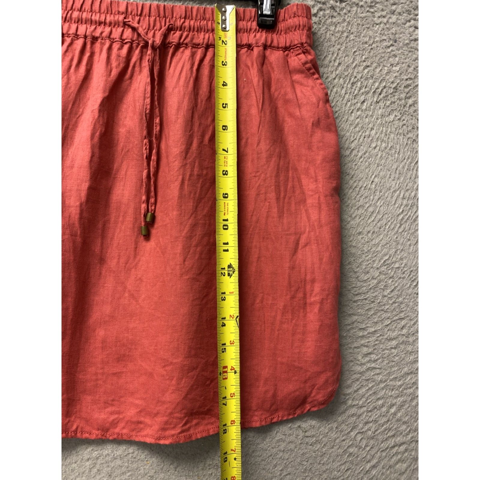 Vintage Smith Linen Mini Skirt Women’s M Brick Elastic Drawstring Waist Short Pockets Size 32" / US 10 / IT 46 - 7 Thumbnail