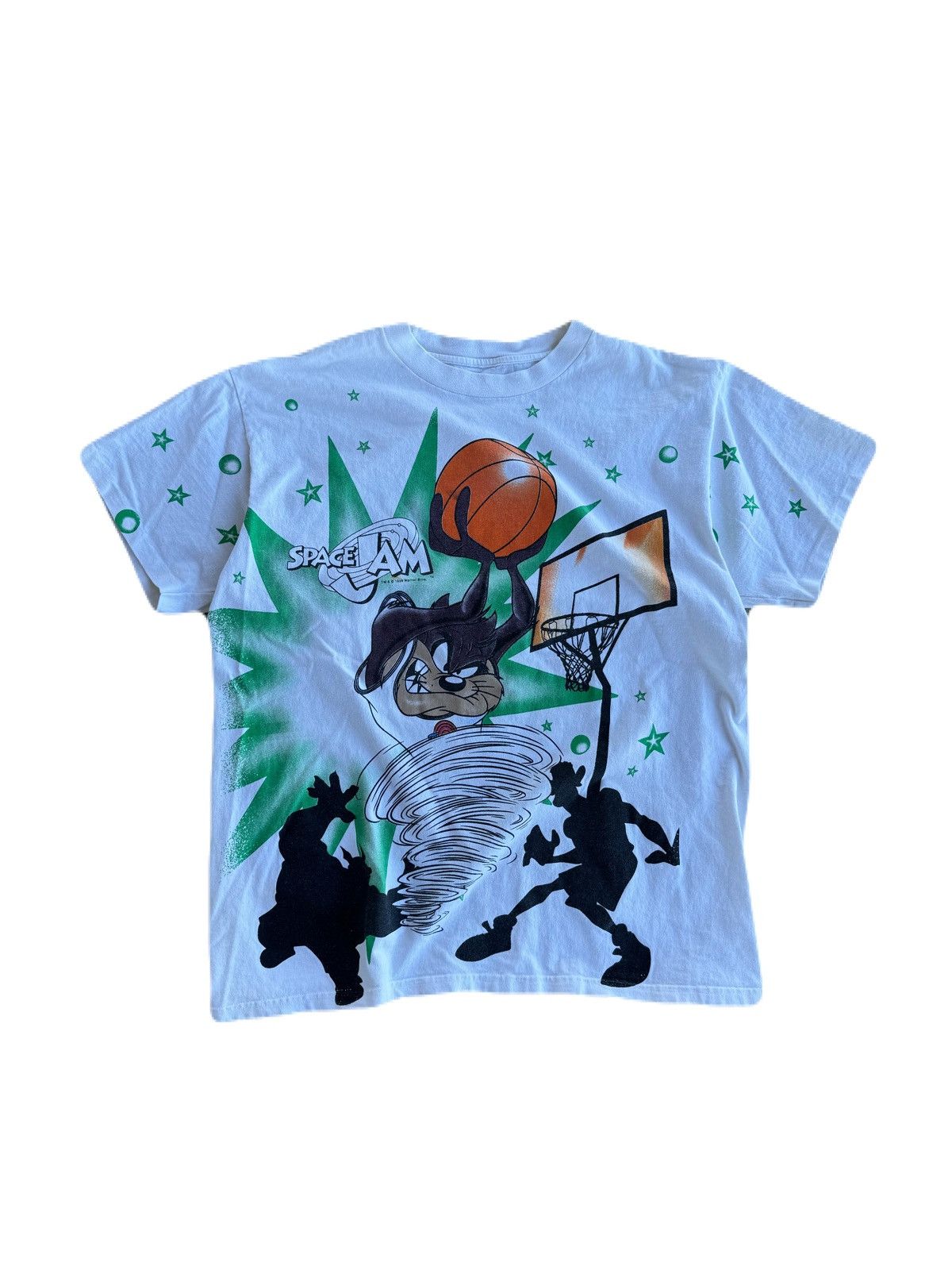 image of Vintage 1996 Aop Space Jam Taz Graphic Basketball Tee in White, Men's (Size Large)