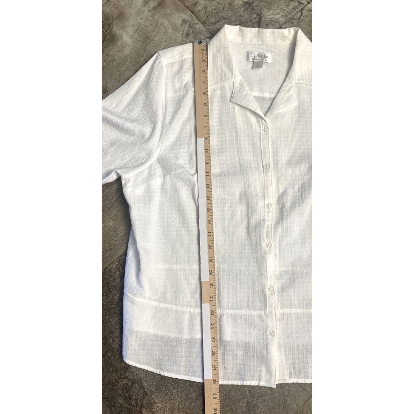 Vintage CJ Banks Blouse Shirt 2X White Button Up Top Textured Print Classic 1852 Women Plus Size Long Sleeve Collared Cotton Blend Buttoned Size XXL / US 16-18 / IT 52-54 - 4 Thumbnail