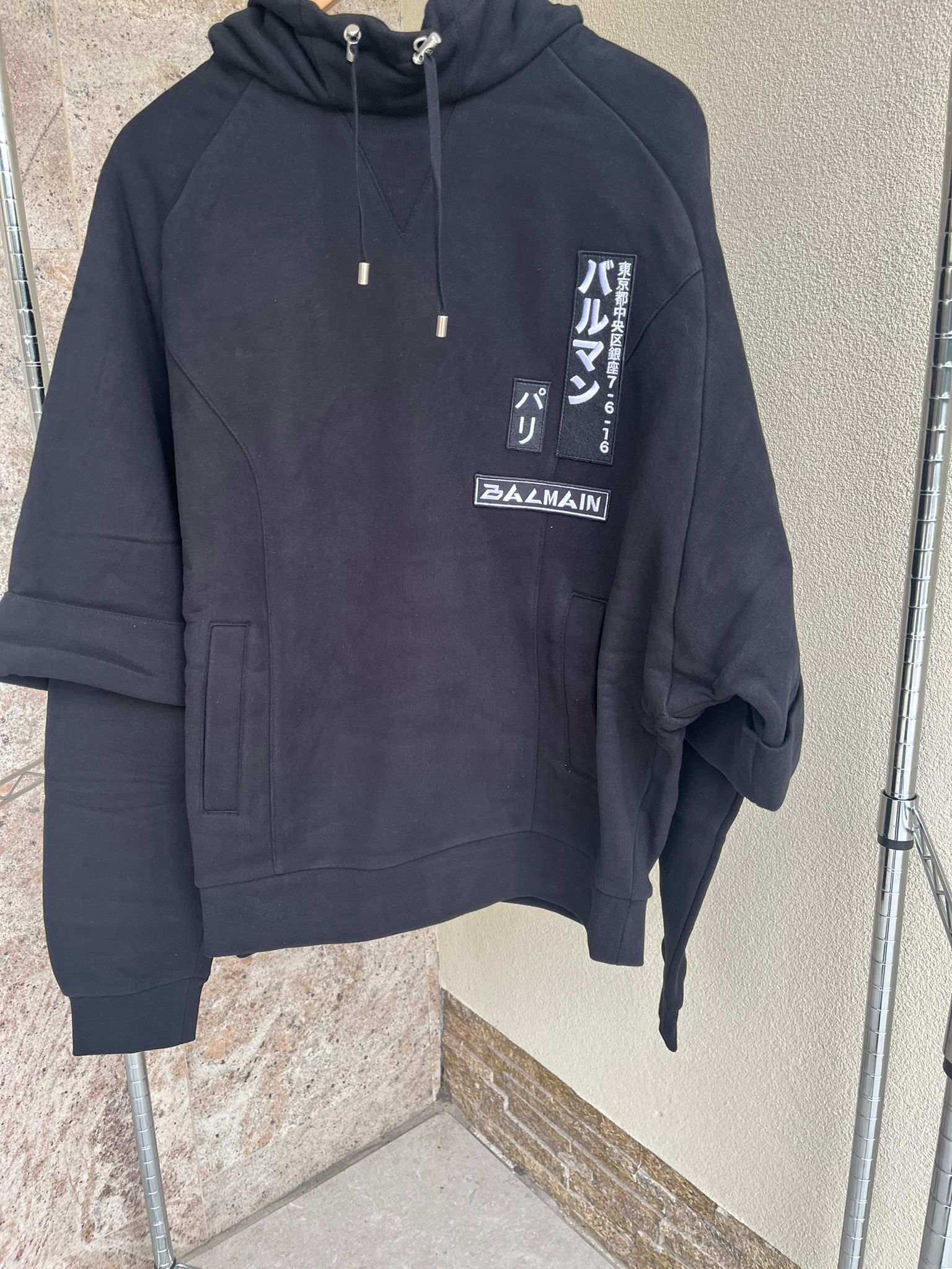 Balmain Layered Sleeve Tokyo Embroidered Logo Hoodie in Black Size US M / EU 48-50 / 2 - 3 Thumbnail