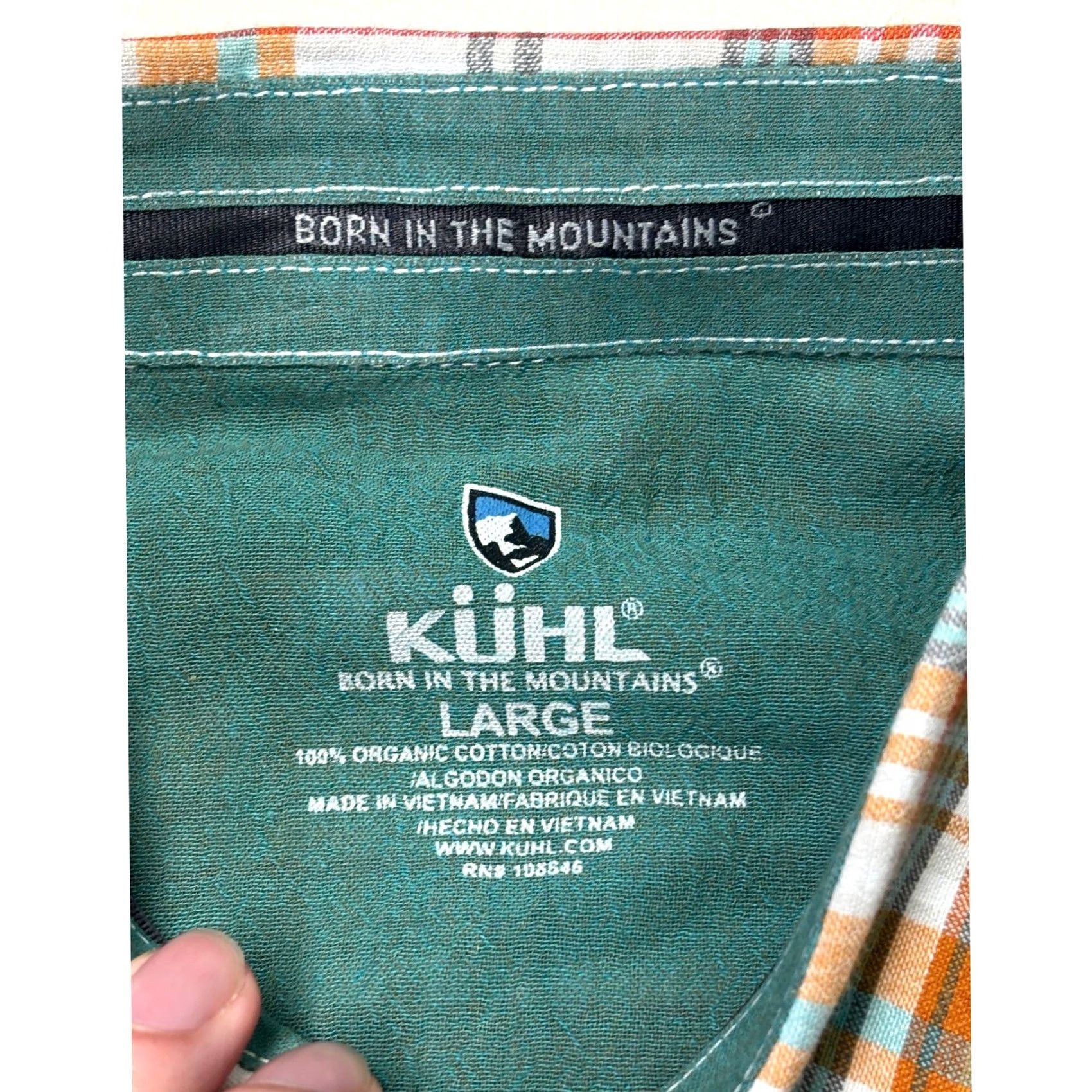 Altea Kuhl Mens Large Orange Teal Plaid Organic Cotton Short Sleeve Button Down Shirt Size US L / EU 52-54 / 3 - 4 Thumbnail