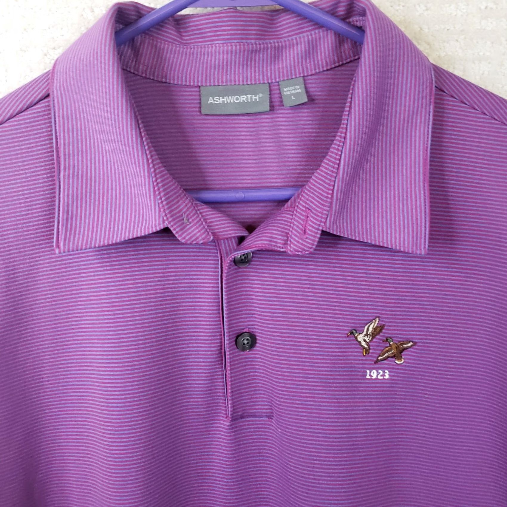 Vintage Ashworth Polo Shirt Purple Striped Short Sleeve Embroidered Mens L Button Closure Collared Polo Golf Shirt JS Size US L / EU 52-54 / 3 - 4 Thumbnail
