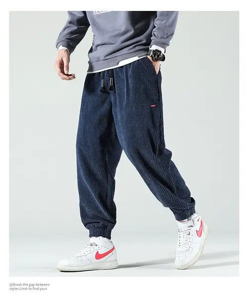 image of Autumn Winter Corduroy Sweatpants Men Baggy in Blue (Size 33)