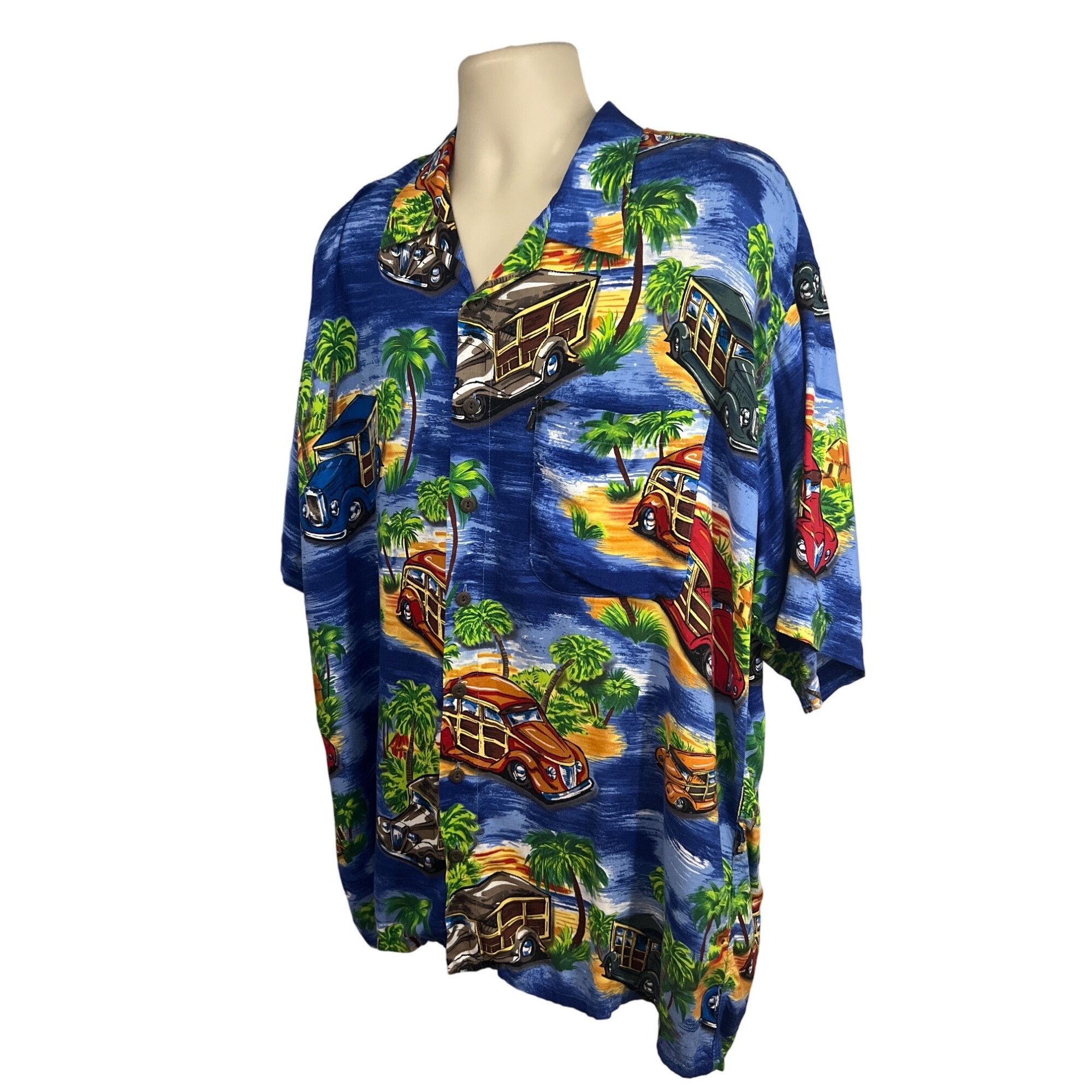 Pineapple Connection Blue All Over Print Hawaiian Floral Button Shirt Pocket Size US XXL / EU 58 / 5 - 3 Thumbnail