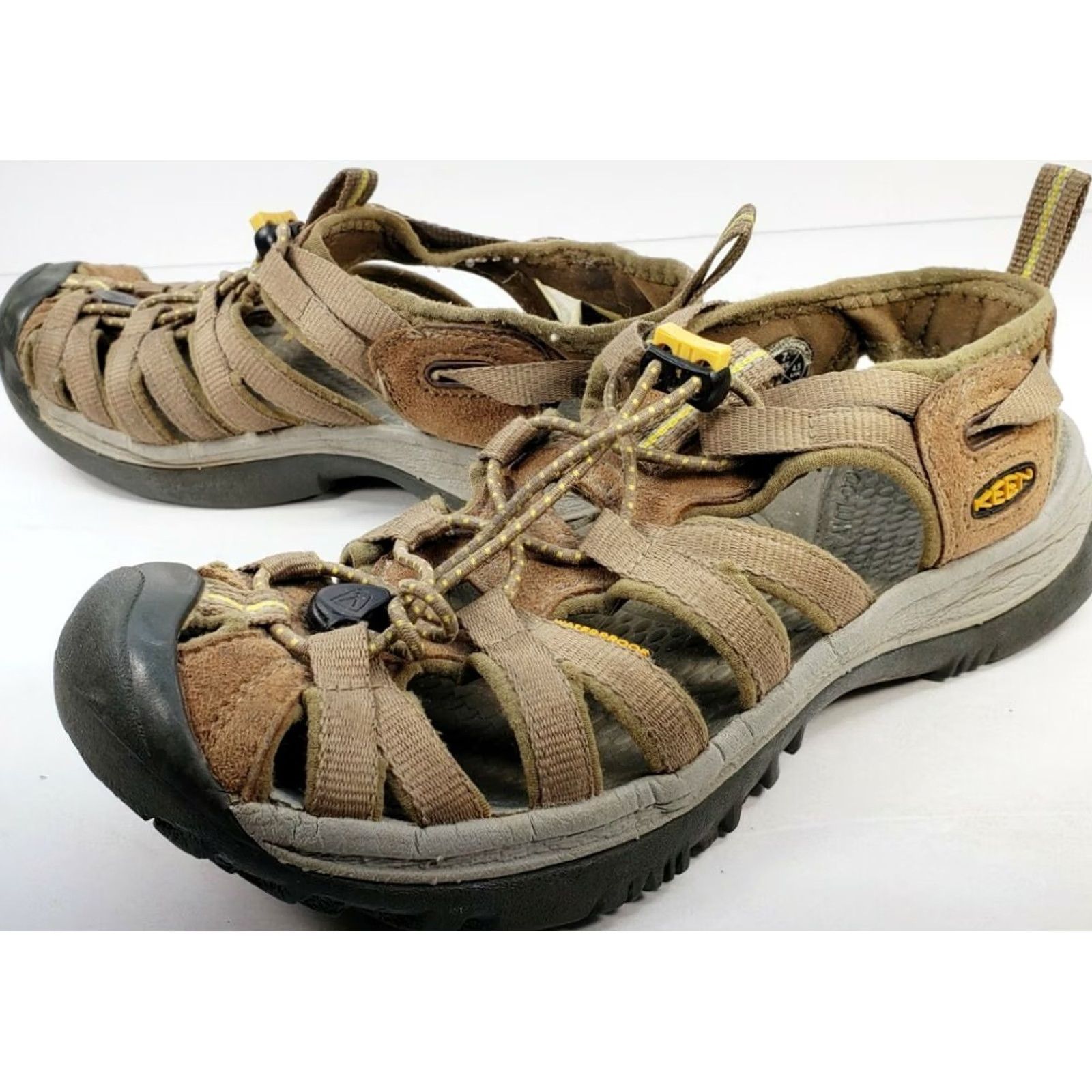 KEEN Keen Whisper Outdoor Sport Sandals Women Size 7M Brown Elastic Laces Toggle - Pre-owned, Casual, Hiking, Outdoor Activity, Light Wear, Brown Size US 7 / IT 37 - 3 Thumbnail