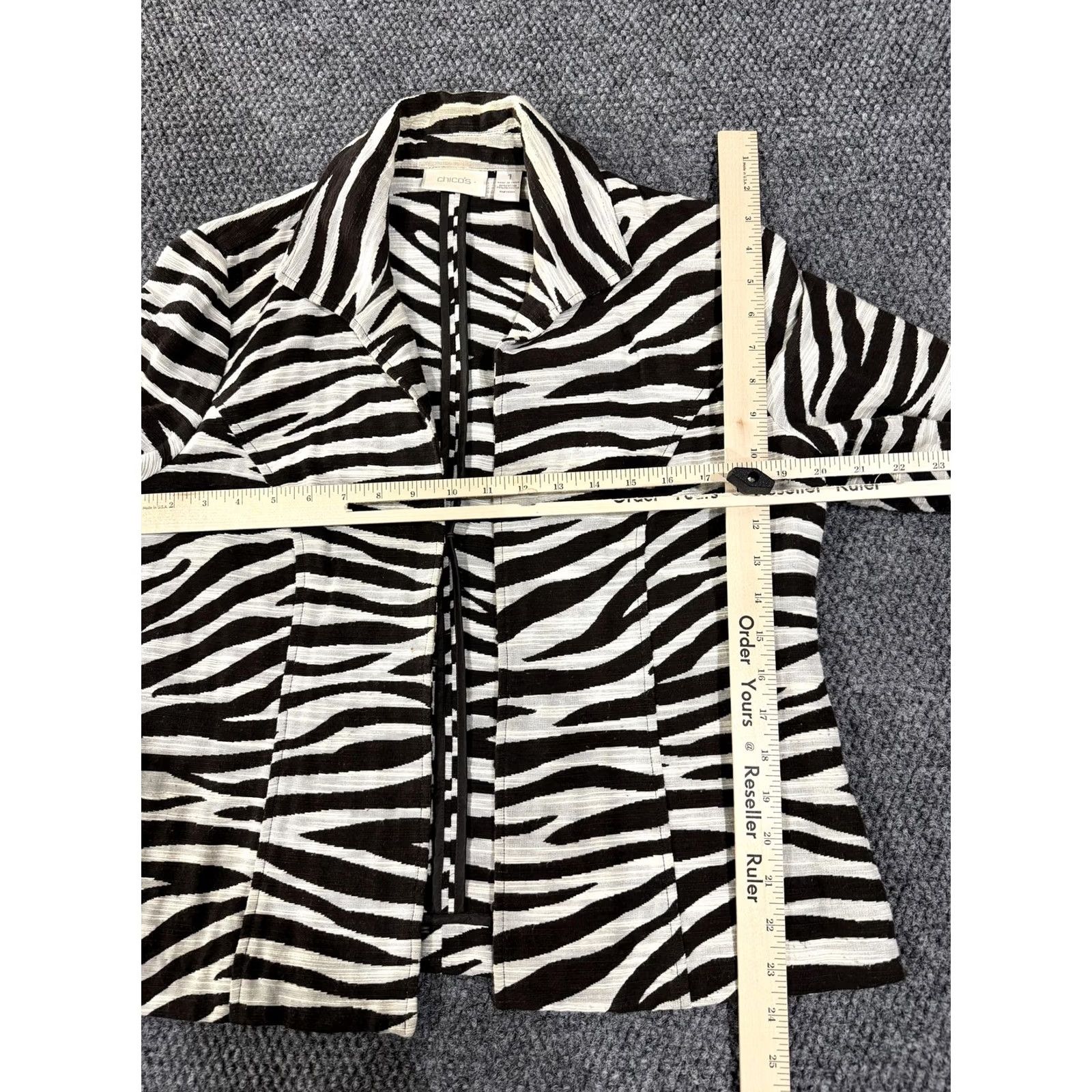 Vintage Chico's Womens Blazer Jacket Zebra Print Full Zip Collared Cotton Black White Size XS / US 0-2 / IT 36-38 - 5 Thumbnail