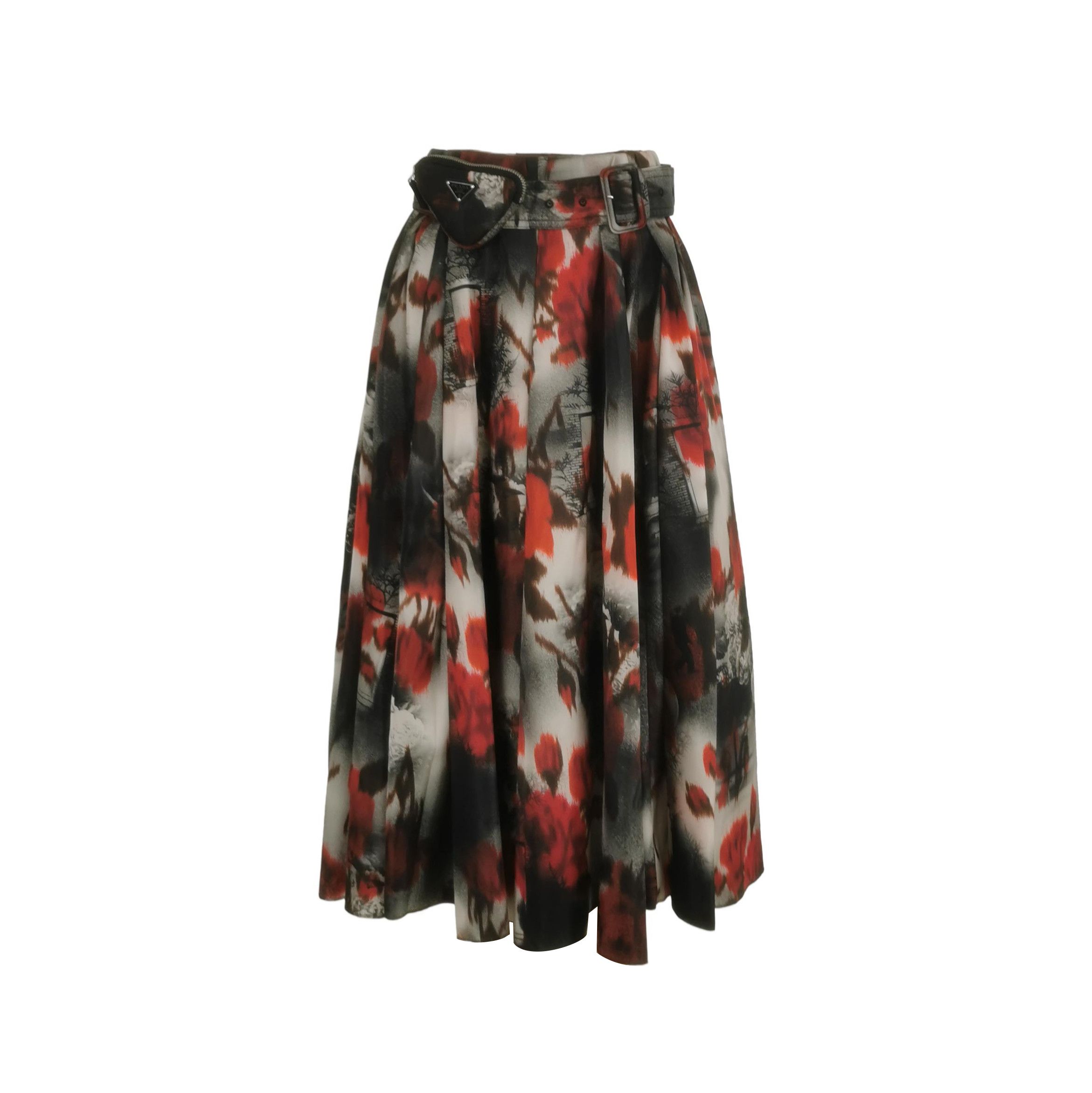 Prada Prada Floral Pleated Belted Midi Skirt 0079 Size US 36 / EU 52 - 1 Thumbnail