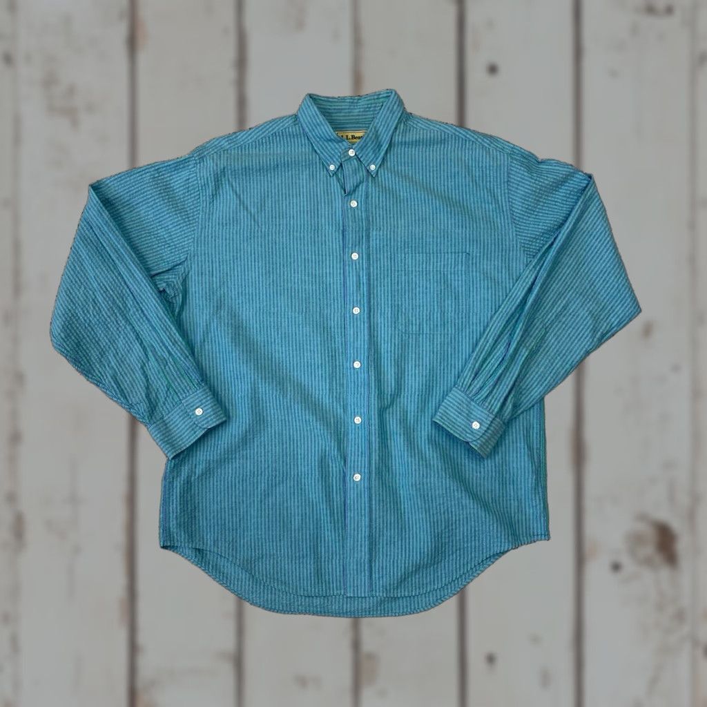 Vintage VINTAGE L.L.Bean Shirt Casual Blue Striped Button-Front Cotton Mens Large USA Size US L / EU 52-54 / 3 - 1 Thumbnail