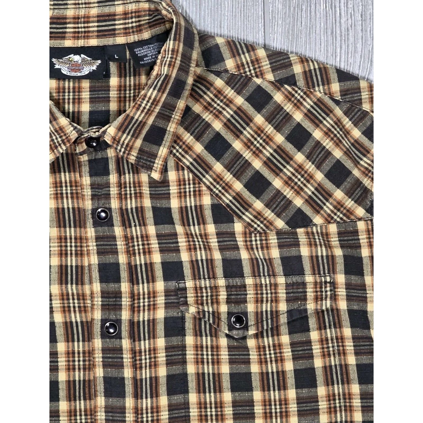 Harley Davidson Harley-Davidson Pearl Snap Shirt Mens L Western Moto Cowboy Gorpcore Y2k Mens Shirt Plaid Brown Cotton Logo Embroidered Vintage No Size US L / EU 52-54 / 3 - 4 Thumbnail