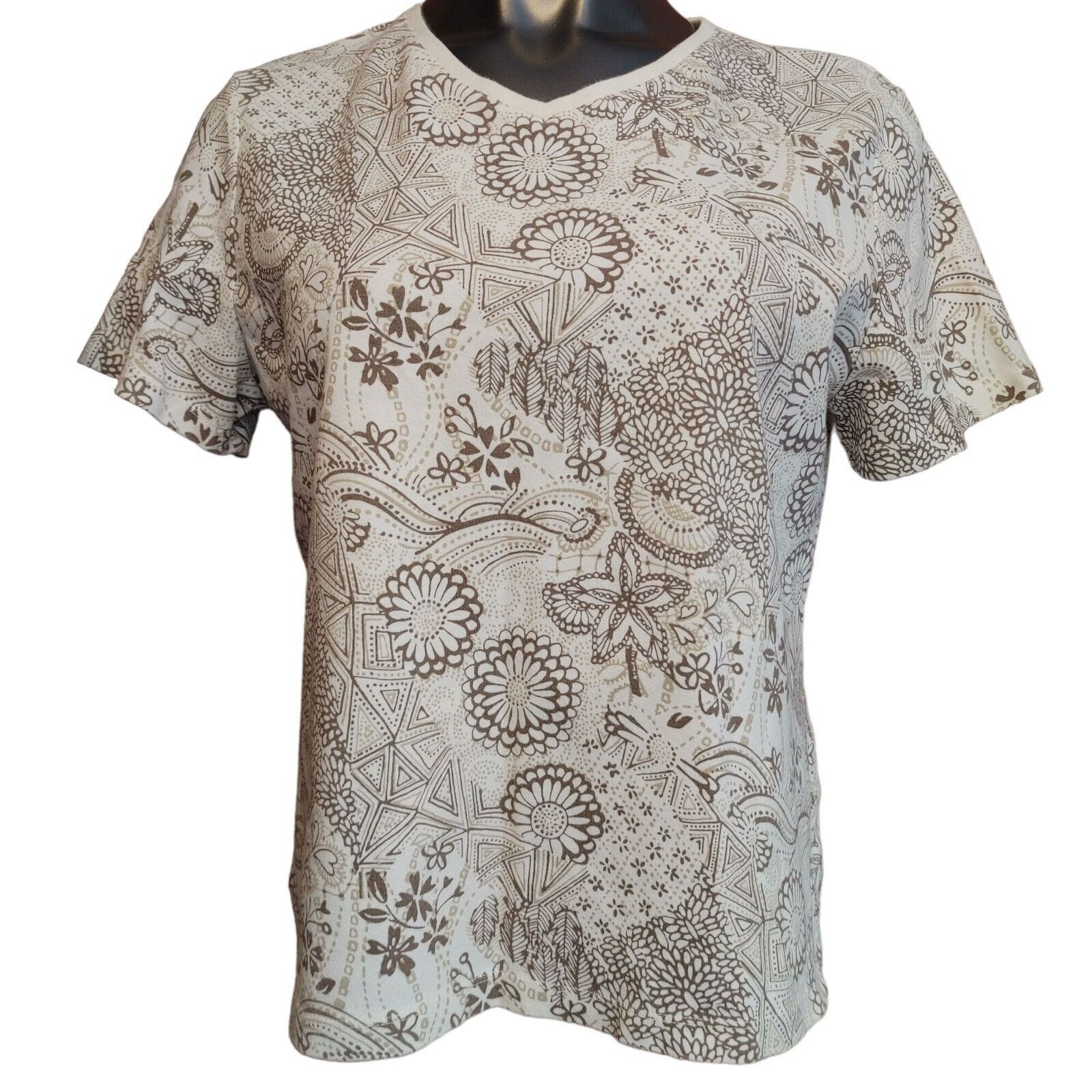 Croft & Barrow Croft & Barrow Women's White/Brown Multi Patterned Tee XL Size XL / US 12-14 / IT 48-50 - 1 Thumbnail