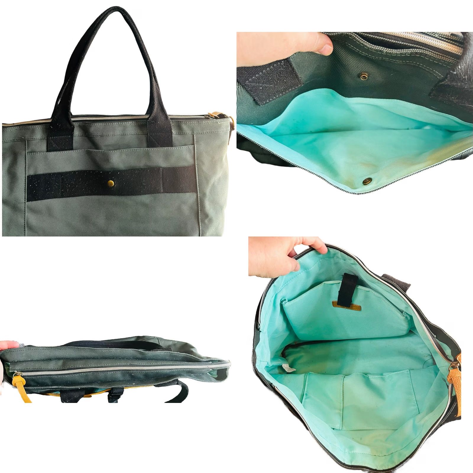 Vintage VINTAGE? No. Bianchi Tote Canvas Travel Weekend Bag Green Brown Shoulder Handbag Green Brown Zip Inner Pockets 20in 12in 6in Women Adults Size ONE SIZE - 10 Thumbnail