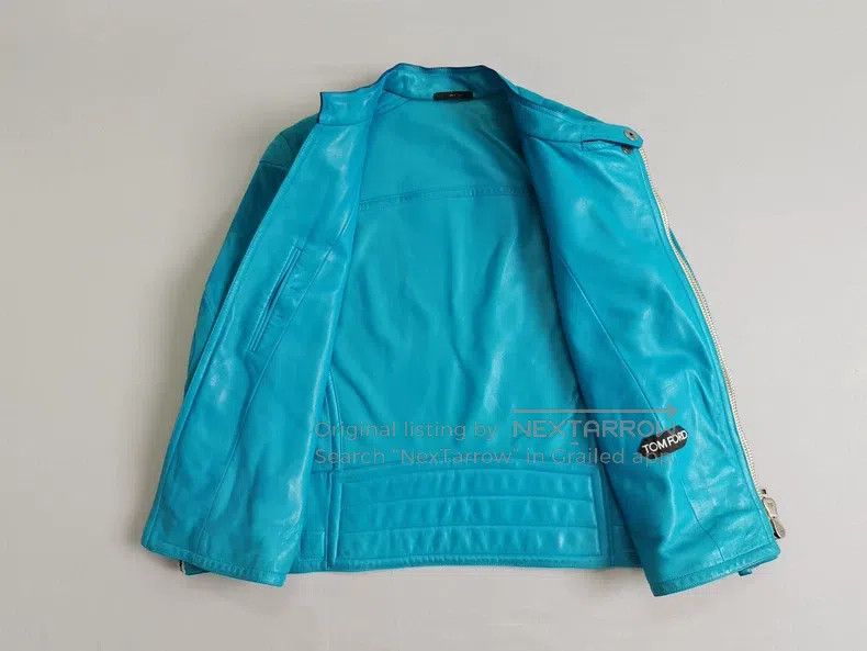 Tom Ford Tom Ford Leather Biker Jacket, Turquoise, Nubuck Lamb Leat Size US M / EU 48-50 / 2 - 5 Thumbnail