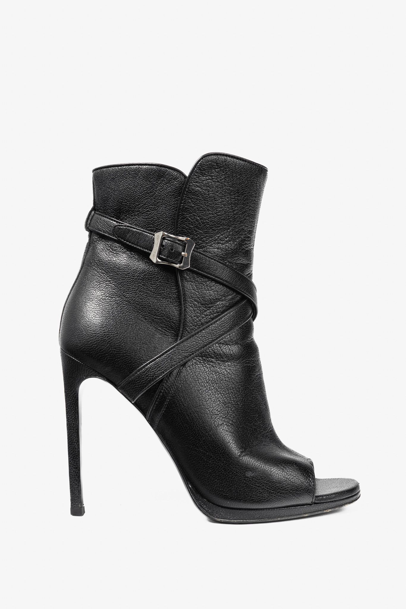 Saint Laurent Nero Leather Wraparound Open-Toe Booties