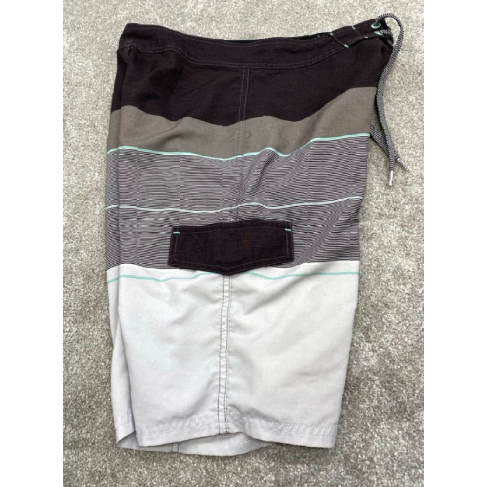 Vintage Trinity Board Shorts Mens 28 Black Gray Striped Drawstring Swim Trunks 5586 Size US 28 / EU 44 - 5 Thumbnail