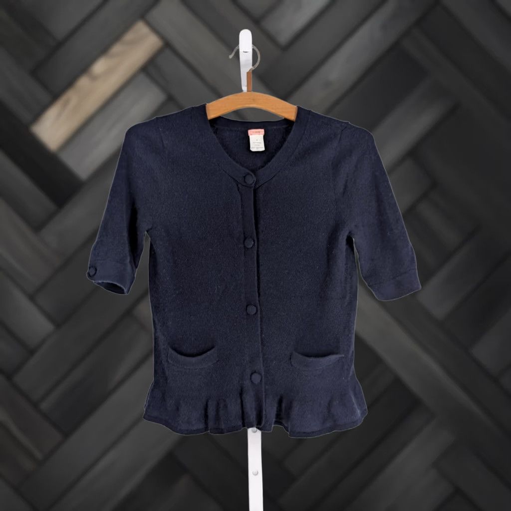 J.Crew VINTAGE J.CREW Cardigan Sweater Navy Cashmere Knit Frill SS Small Women's Size S / US 4 / IT 40 - 1 Thumbnail