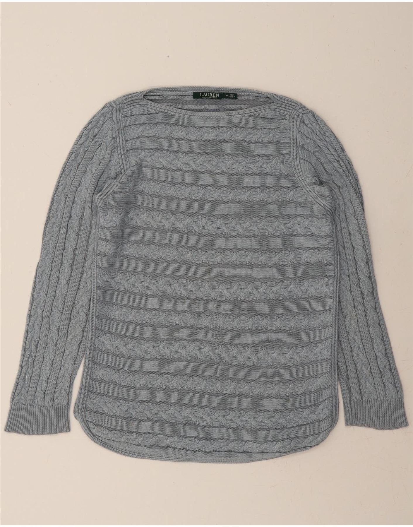 Ralph Lauren Womens Boat Neck Jumper Sweater UK 12 Medium Grey Cotton Size M / US 6-8 / IT 42-44 - 1 Thumbnail