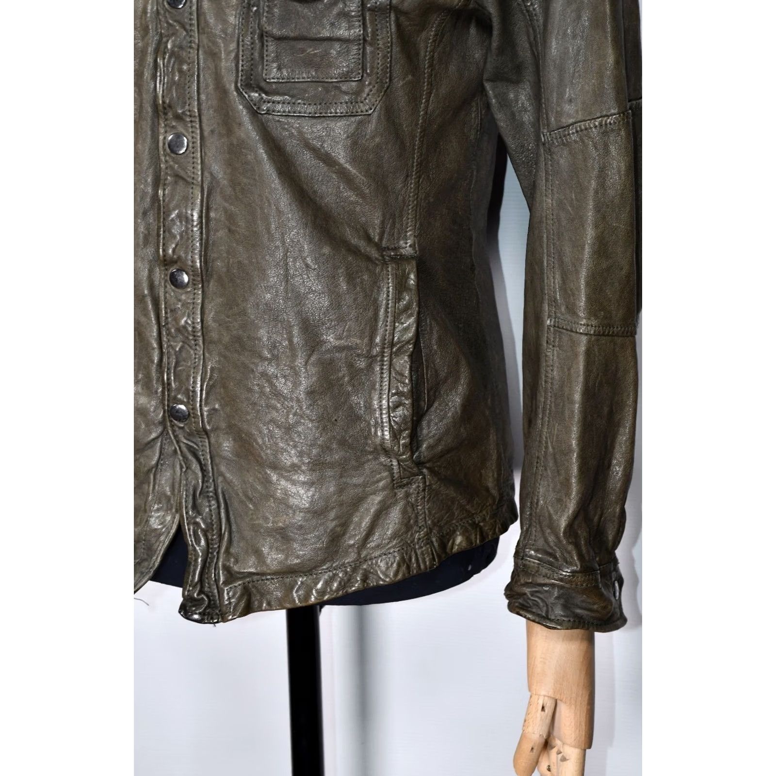 Allsaints All Saints Emery Shirt Jacket Men M Leather Brown/Green Biker Vintage No Size US M / EU 48-50 / 2 - 7 Thumbnail