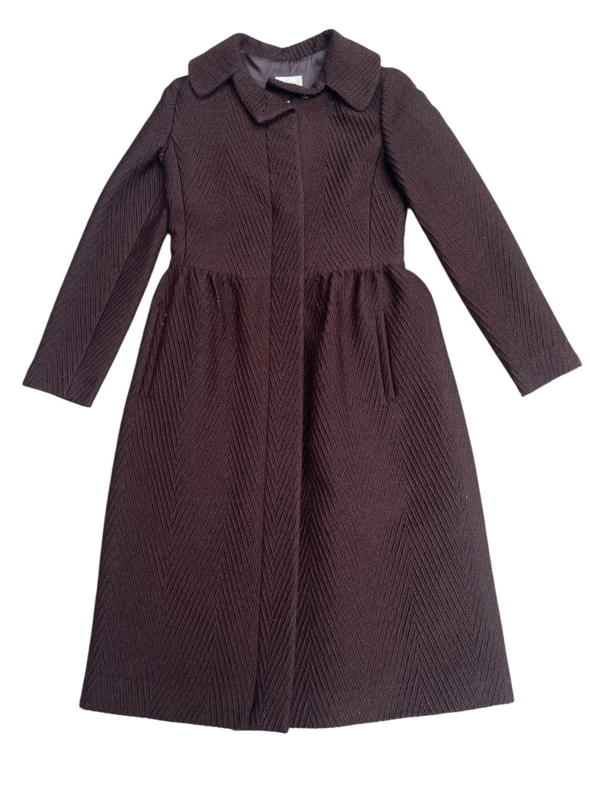 Junko Shimada Junko Shimada Brown Herringbone Coat Flared Wool Design Size S / US 4 / IT 40 - 1 Thumbnail