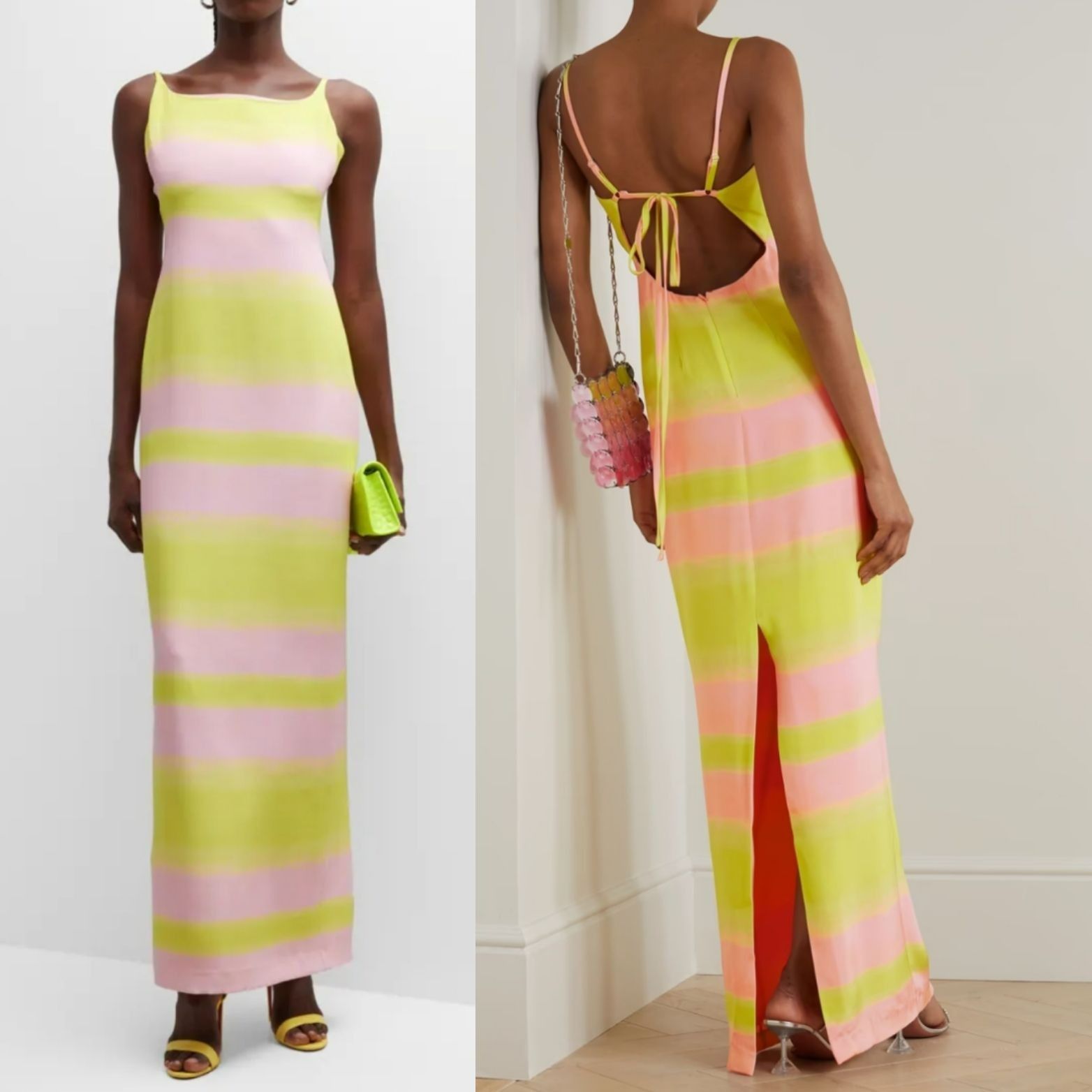 Brandon Maxwell NEW Brandon Maxwell Backless Maxi Slip Dress Pink Yellow Str Size XS / US 0-2 / IT 36-38 - 1 Thumbnail
