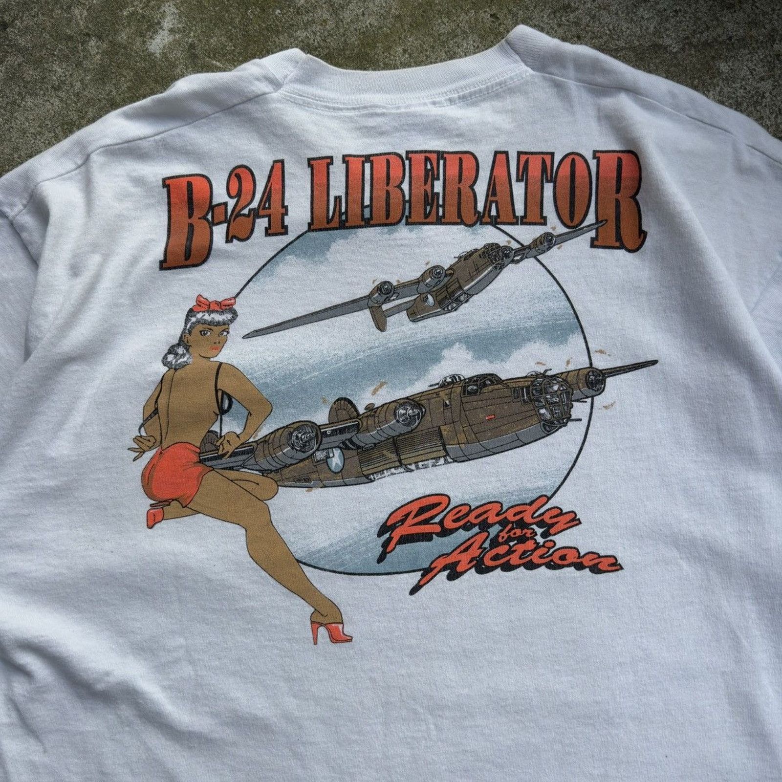 Vintage Thrashed Faded Distressed Pin Up Girl Bomber Tee ERD Grunge Size US XL / EU 56 / 4 - 6 Thumbnail