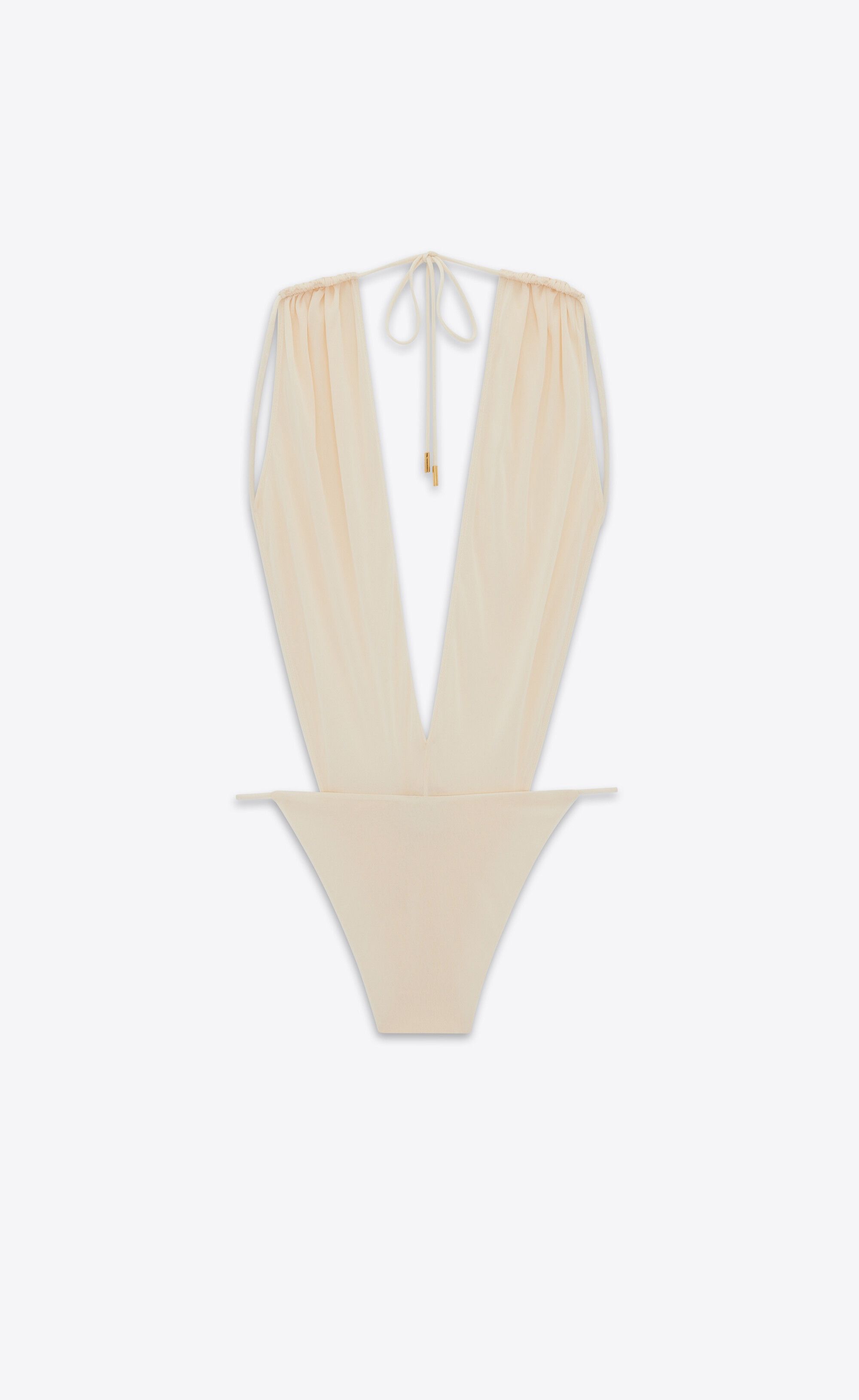 Saint Laurent Paris o1b1hav110525 783544 Backless V-Halter Bodysuit in Beige Size XS / US 0-2 / IT 36-38 - 2 Thumbnail