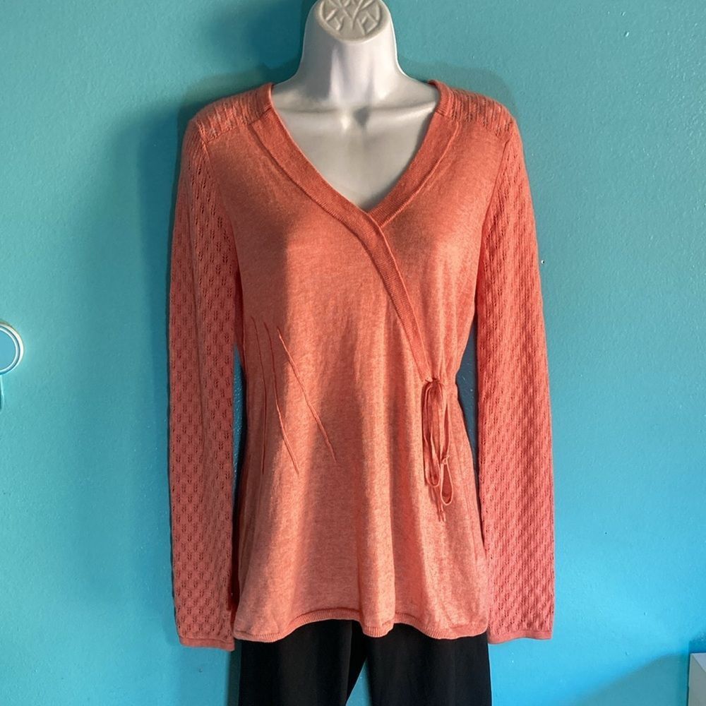 Anthropologie Rosie Neira Anthropologie Size S Peach Knit Sweater Faux Tie Grailed