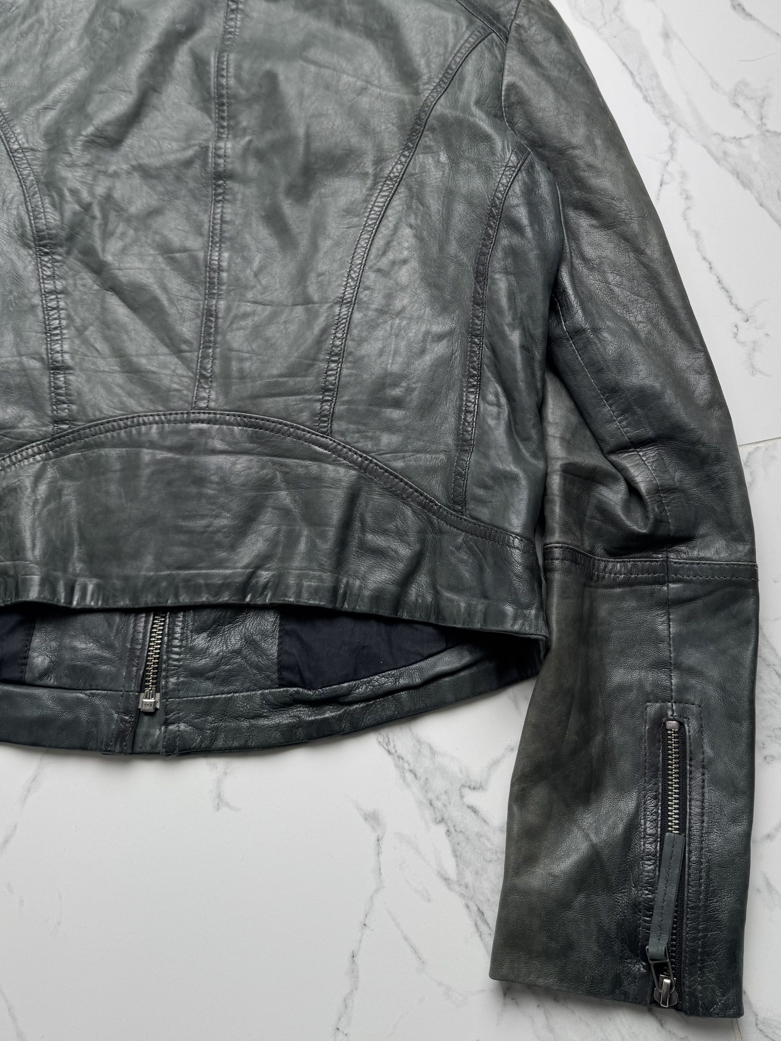 Vintage Vintage Khaki Leather Jacket Zip Up Minimalist Fitted Size M / US 6-8 / IT 42-44 - 12 Thumbnail