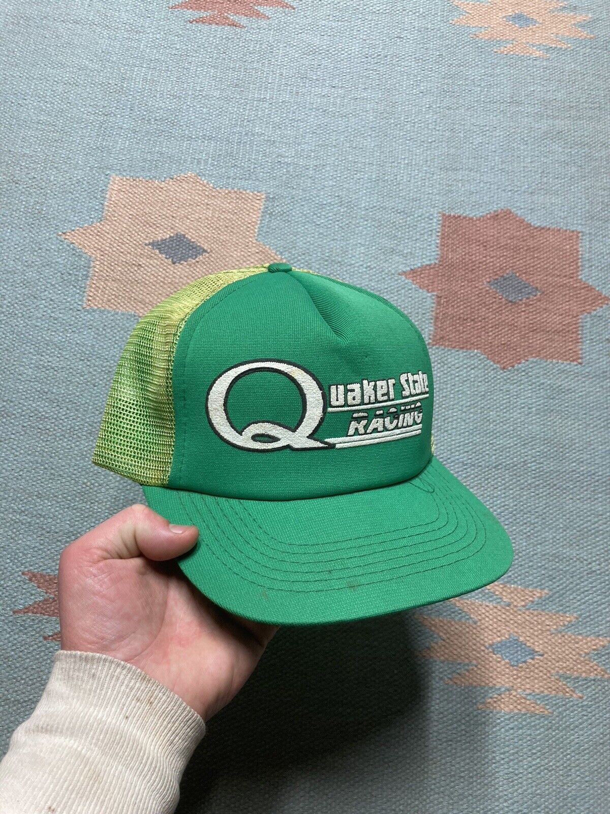 Vintage VTG trucker hat Quaker state racing nascar 80s 90s green Size ONE SIZE - 1 Thumbnail