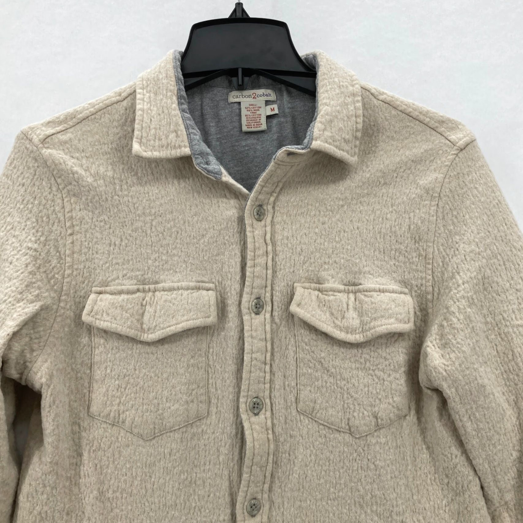 Carbon2Cobalt Carbon 2 Cobalt Shirt Jacket Shacket Mens Medium Beige Wool Button Up Lined Size US M / EU 48-50 / 2 - 2 Thumbnail
