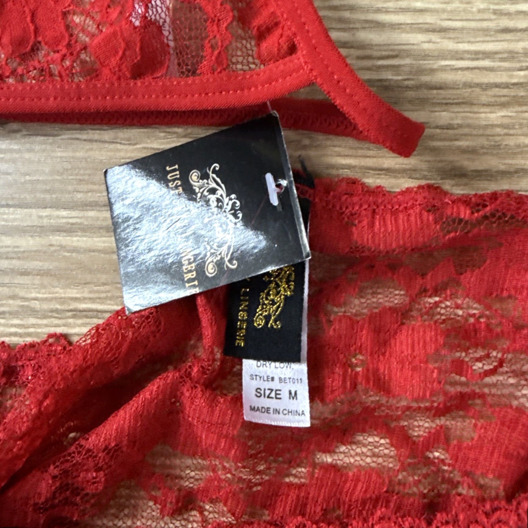 Vintage VINTAGE Just Sexy Shirt Chemise Red Lace Set Size M Adult Womens Nightie Thong Lace Sheer Nightwear Size ONE SIZE - 4 Thumbnail