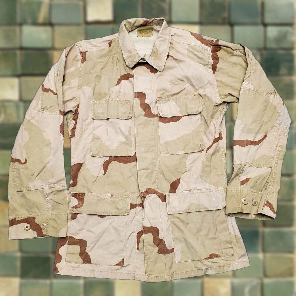Vintage Desert Camo Coat Mens Small Reg Brown Tan Camouflage Jacket Outdoor Combat Shirt Jacket Size US S / EU 44-46 / 1 - 1 Thumbnail