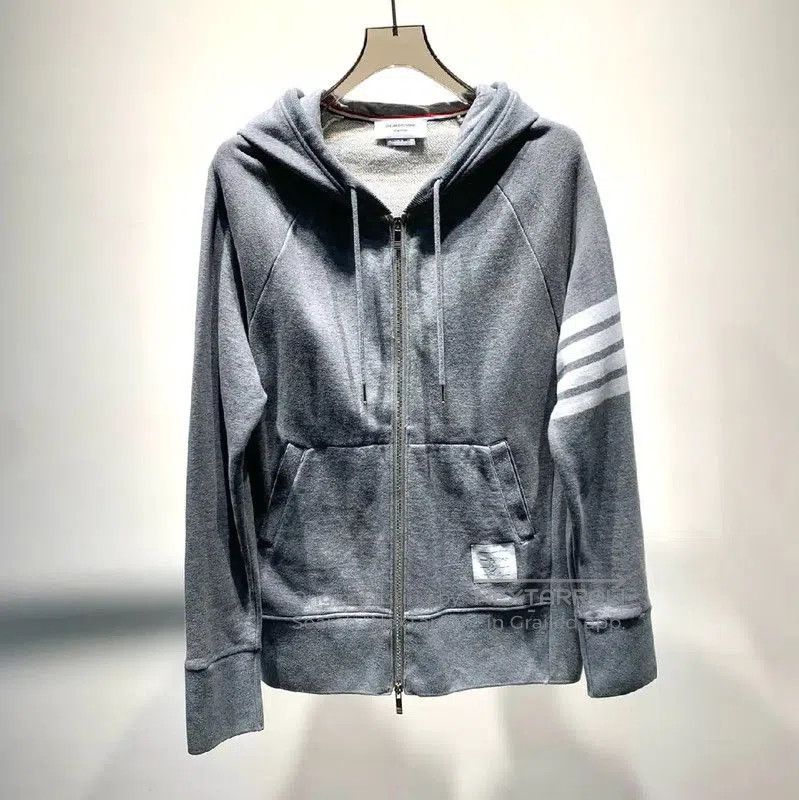 Thom Browne Thom Browne Gray Cotton Zip-Up Hoodie . Size US M / EU 48-50 / 2 - 1 Thumbnail