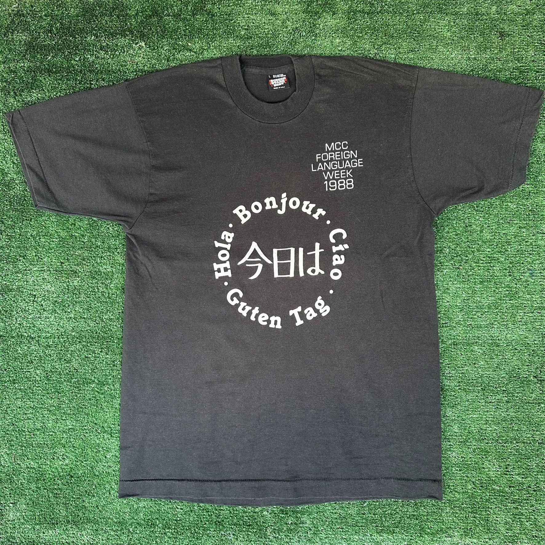 Japanese Brand Vintage 80s Foreign Language Week T-Shirt Single Stitch Blac Size US M / EU 48-50 / 2 - 1 Thumbnail