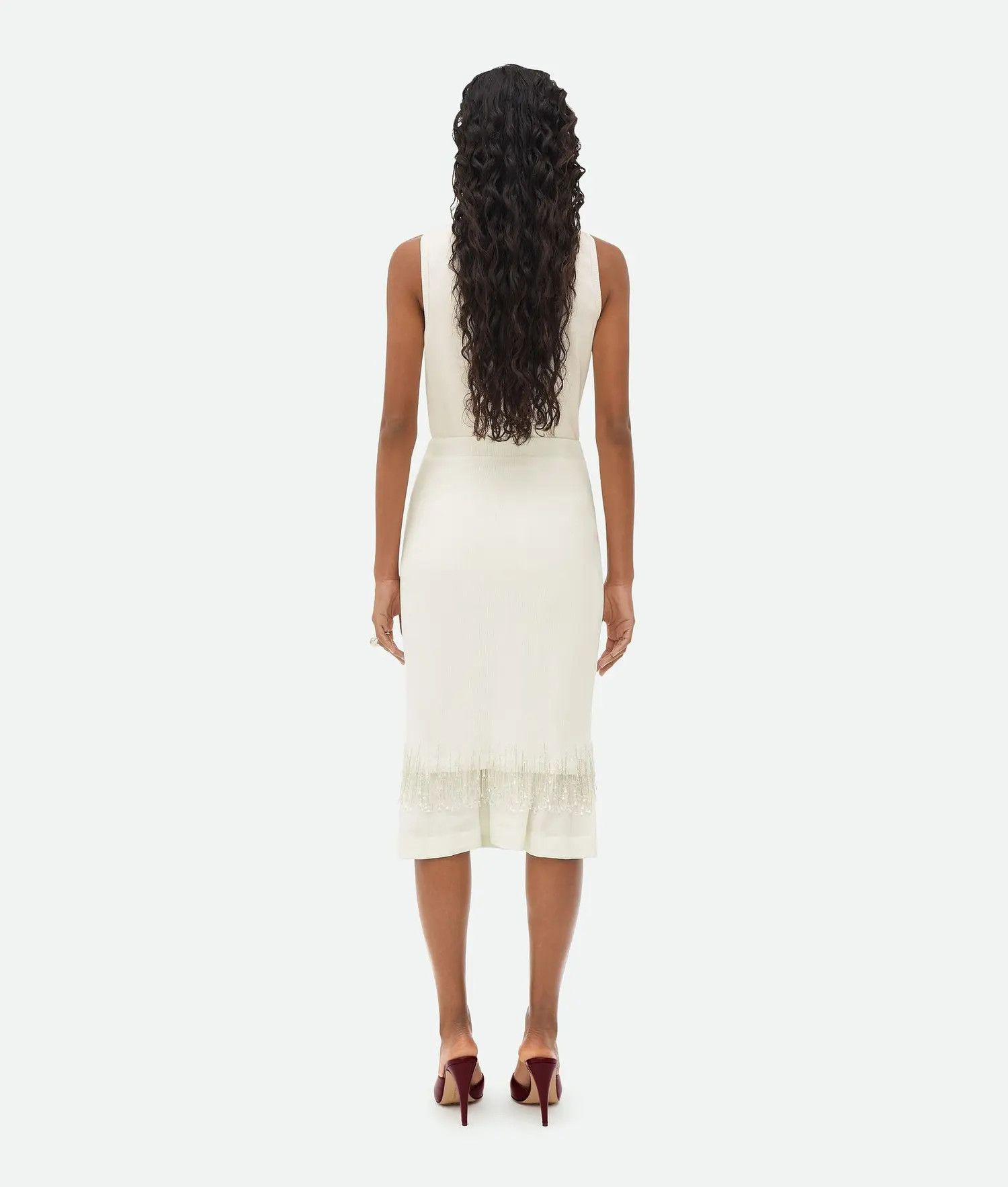 Bottega Veneta o1n1vont0425 Crystal Embroidered Jersey Midi Skirt in Chalk Size 27" / US 4 / IT 40 - 3 Thumbnail