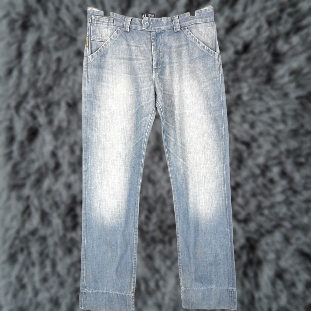 Vintage ARMANI JEANS Men's Jeans W33 Straight Fit Blue Zip Fly Fade Effect Whiskers Size US 33 - 1 Thumbnail